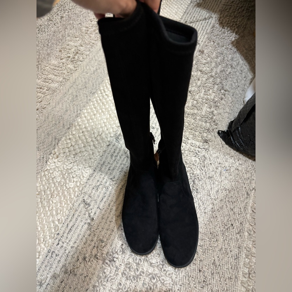 Black Knee-High Faux Suede Sock Boots